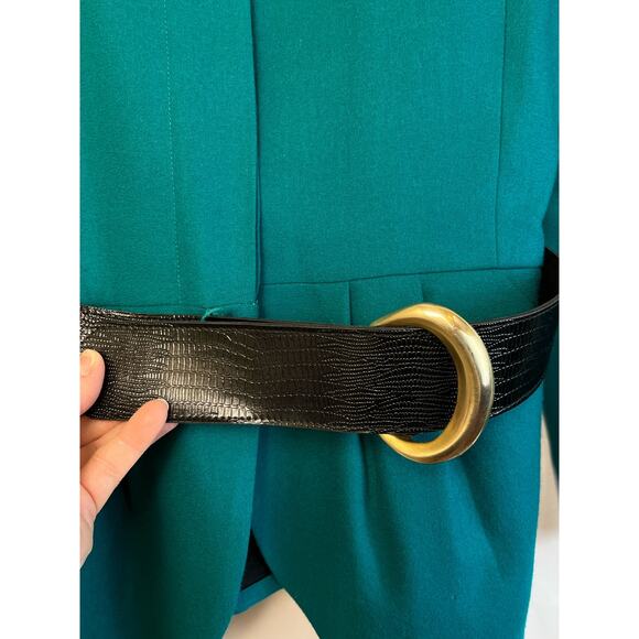 Kasper Women's 10 Aqua Long Sleeve Button Up 100% Wool Belted Waist Suit Jacket - Picture 5 of 10